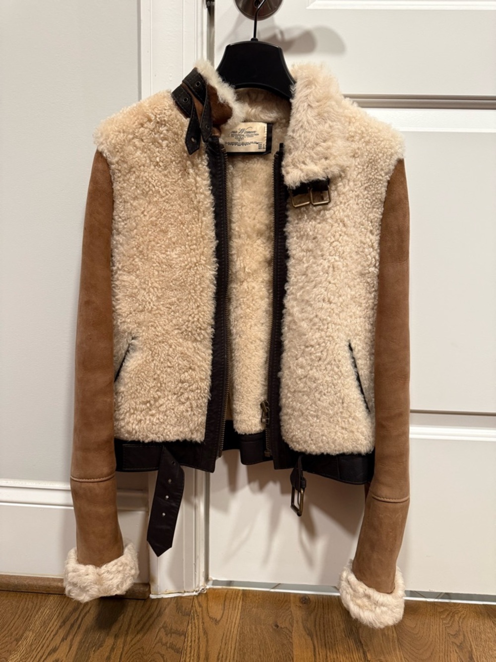 Zara Cream Shearling-Lined Jacket with Tan Trim
